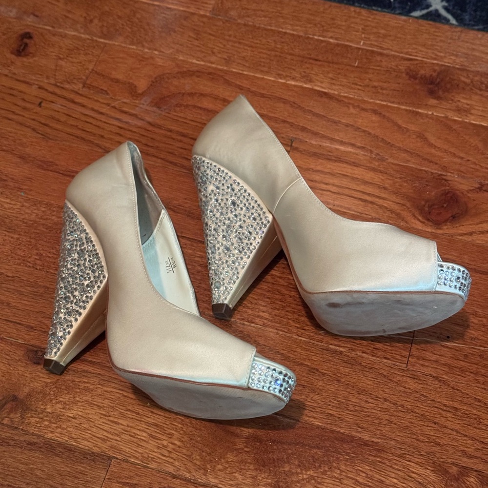 Elegant Beige and Silver Wedge Heels